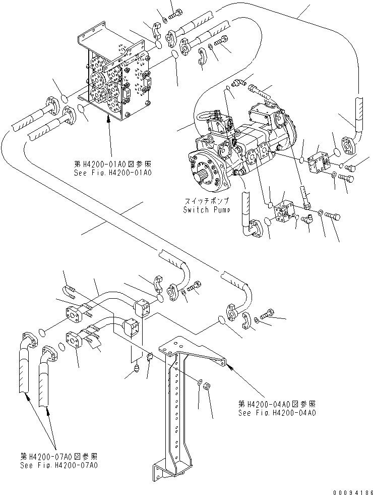 Схема запчастей Komatsu WA1200-3 - ГИДРАВЛ ЛИНИЯ (ПЕРЕКЛЮЧАТЕЛЬ НАСОС - ПЕРЕДН. ТРУБКА /)(№-) ГИДРАВЛИКА