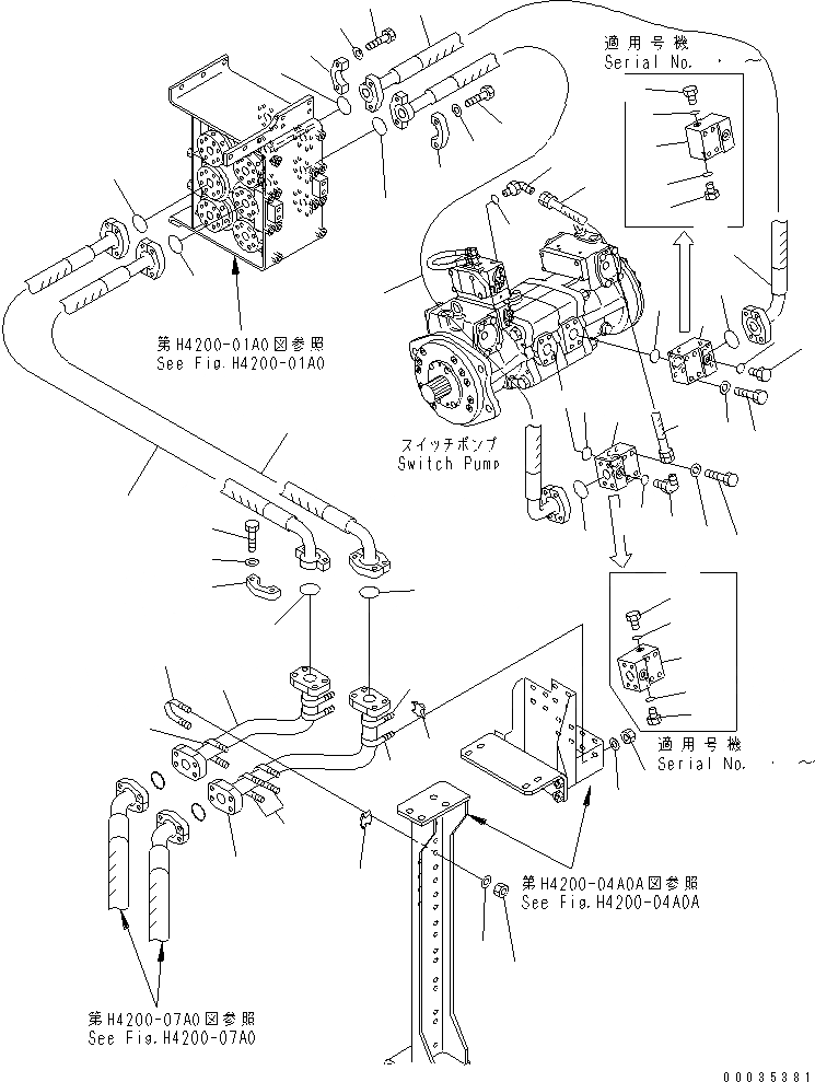 Схема запчастей Komatsu WA1200-3 - ГИДРАВЛ ЛИНИЯ (ПЕРЕКЛЮЧАТЕЛЬ НАСОС - ПЕРЕДН. ТРУБКА /)(№-) ГИДРАВЛИКА