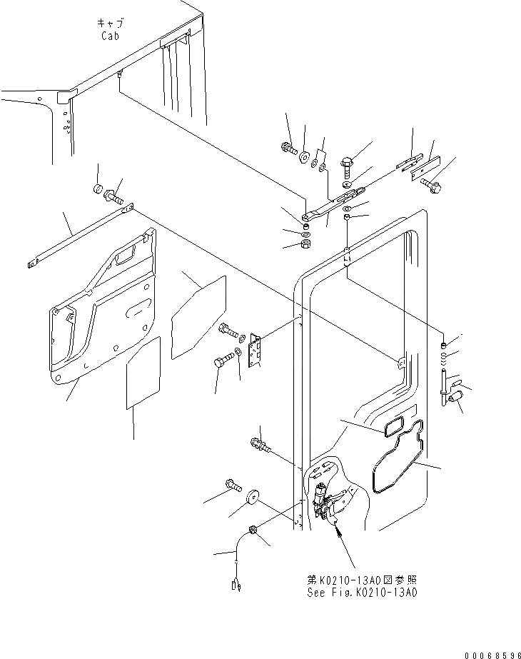 Схема запчастей Komatsu WA1200-3 - КАБИНА (ЛЕВ. ДВЕРЬ В СБОРЕ¤ /) (ДВЕРЬ ФИКСАТОР ОТКРЫТИЯ¤ ПОДУШКА И РУЧКА) КАБИНА ОПЕРАТОРА И СИСТЕМА УПРАВЛЕНИЯ