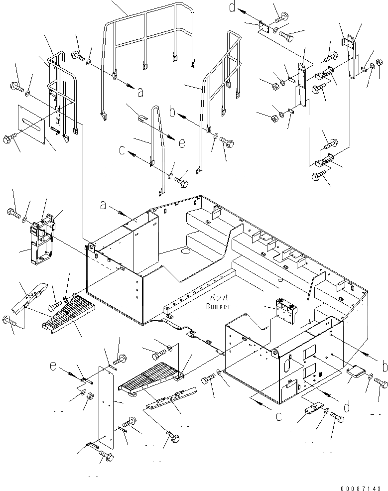 Схема запчастей Komatsu WA1200-3 - БАМПЕР (СТУПЕНИ И HANDRAIL) (ДЛЯ ./8 ШИНЫ)(№8-) ЧАСТИ КОРПУСА