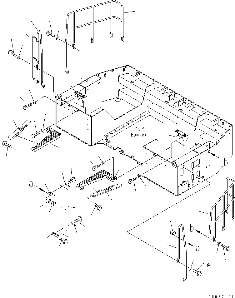 Схема запчастей Komatsu WA1200-3 - БАМПЕР (СТУПЕНИ И HANDRAIL) (RIO TINTO СПЕЦ-Я.)(№88-) ЧАСТИ КОРПУСА