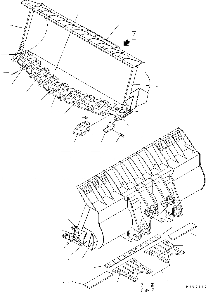 Схема запчастей Komatsu WA1200-3 - КОВШ¤ M (V-ОБРАЗН) (С ЗУБЬЯМИ)(№-) РАБОЧЕЕ ОБОРУДОВАНИЕ