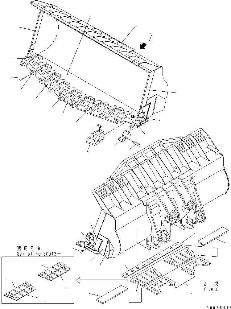 Схема запчастей Komatsu WA1200-3 - КОВШ¤ M (V-ОБРАЗН) (С ЗУБЬЯМИ)(№-) РАБОЧЕЕ ОБОРУДОВАНИЕ