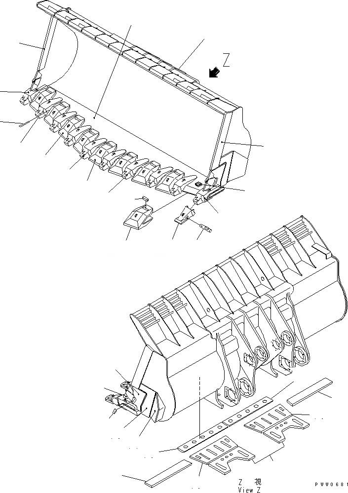 Схема запчастей Komatsu WA1200-3 - КОВШ¤ 8M (V-ОБРАЗН) (С ЗУБЬЯМИ) (ДЛЯ ВЫСОК. ПОДЪЕМА РУКОЯТЬ)(№-) РАБОЧЕЕ ОБОРУДОВАНИЕ