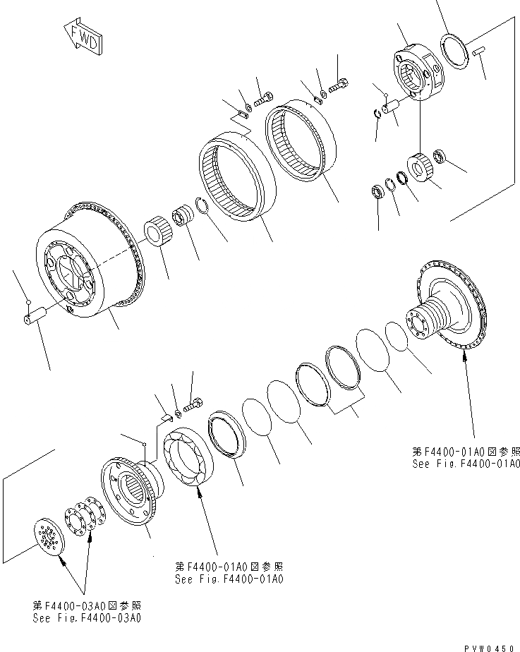 Схема запчастей Komatsu WA1200-3 - ПЕРЕДНИЙ МОСТ (КОНЕЧНАЯ ПЕРЕДАЧА¤ /) (ЛЕВ.) ГИДРОТРАНСФОРМАТОР И ТРАНСМИССИЯ