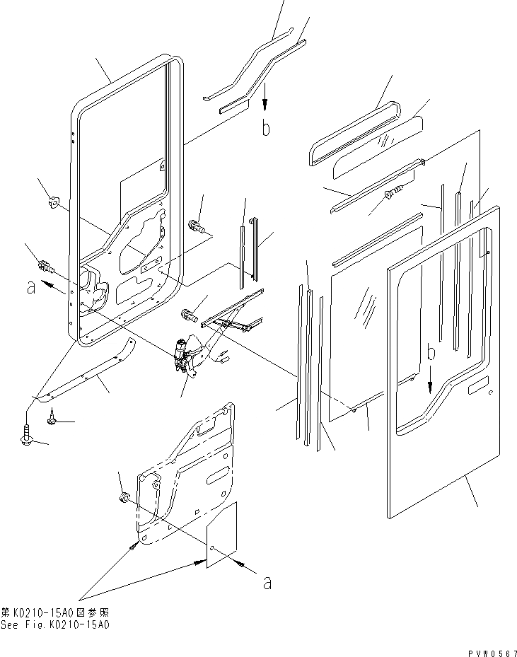 Схема запчастей Komatsu WA1200-3 - КАБИНА (ЛЕВ. ДВЕРЬ В СБОРЕ¤ /) (ДВЕРЬ РАМА¤ ОКНА И  РЕГУЛЯТОР) КАБИНА ОПЕРАТОРА И СИСТЕМА УПРАВЛЕНИЯ