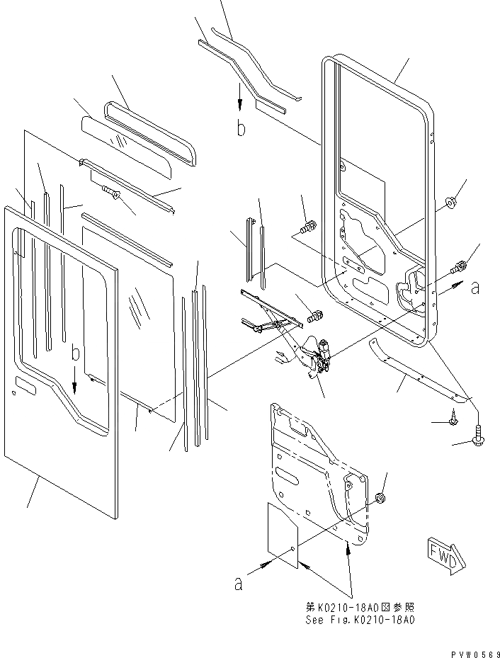 Схема запчастей Komatsu WA1200-3 - КАБИНА (ПРАВ. ДВЕРЬ В СБОРЕ¤ /) (ДВЕРЬ РАМА¤ ОКНА И  РЕГУЛЯТОР) КАБИНА ОПЕРАТОРА И СИСТЕМА УПРАВЛЕНИЯ