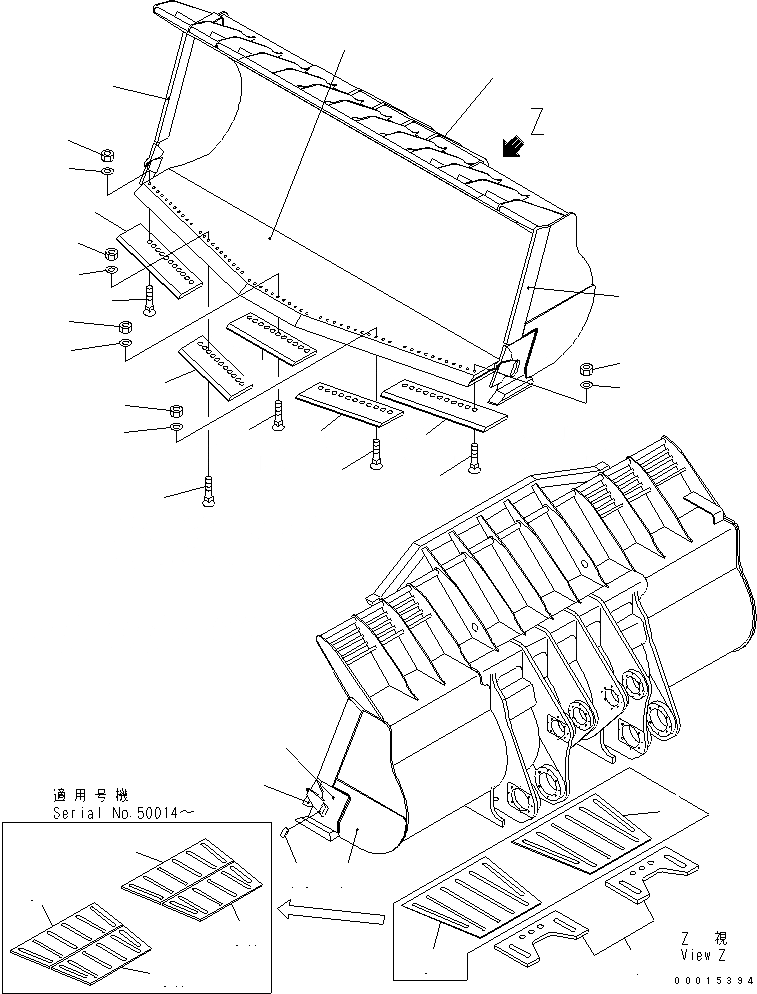 Схема запчастей Komatsu WA1200-3 - КОВШ¤ M (УГОЛЬН. КОВШ) (КРОМКА НА БОЛТАХ) РАБОЧЕЕ ОБОРУДОВАНИЕ