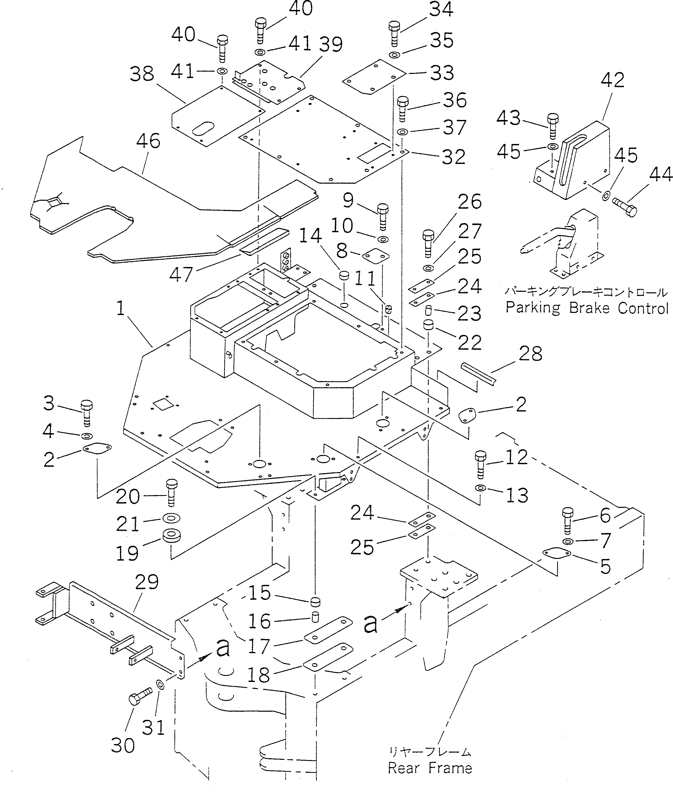 Схема запчастей Komatsu WA150-1 - ОСНОВН. КОНСТРУКЦИЯ (С КАБИНОЙ)(№-) РАМА И ЧАСТИ КОРПУСА