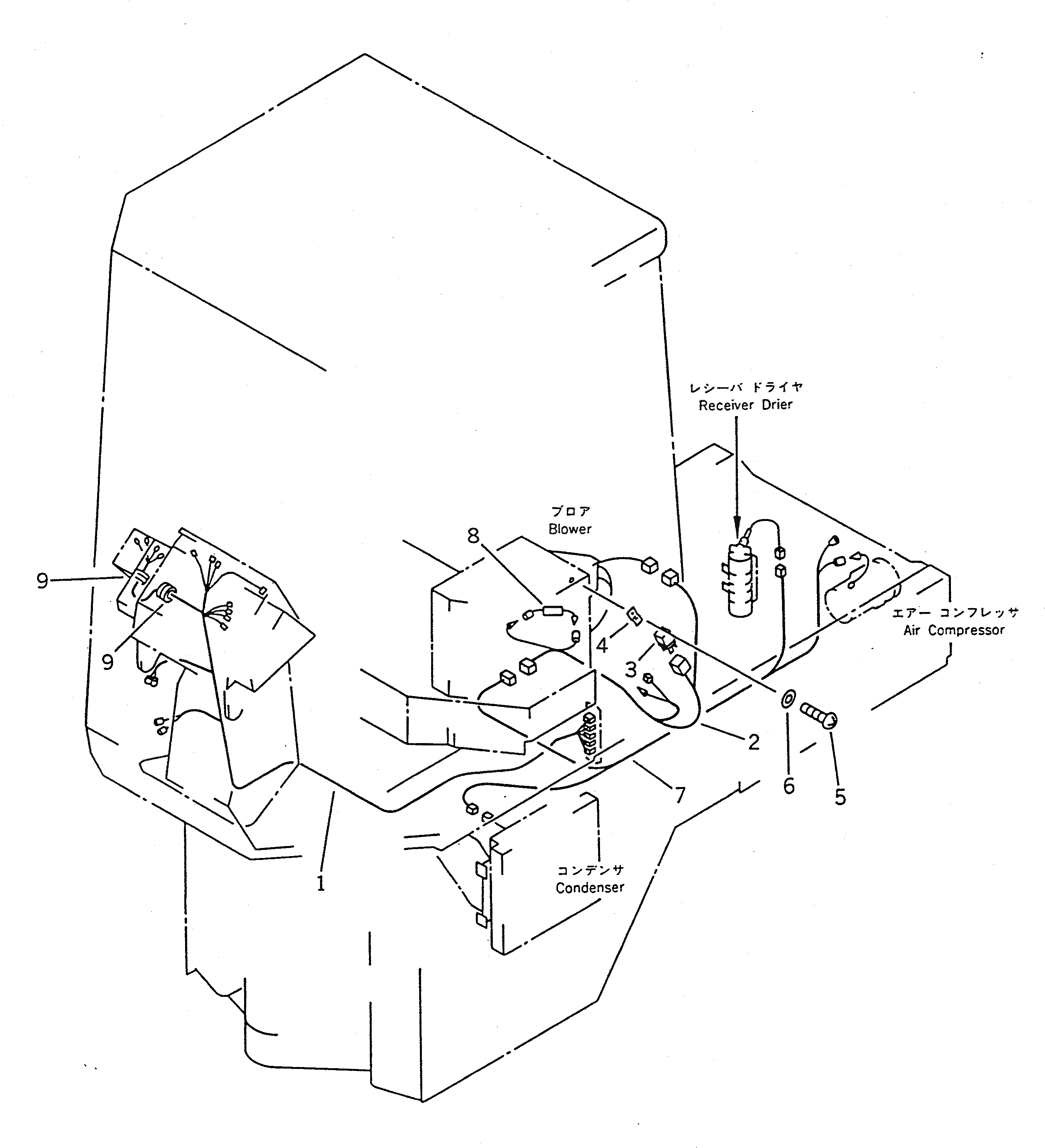 Схема запчастей Komatsu WA150-1 - КОНДИЦ. ВОЗДУХА (7/7) (ЭЛЕКТРИКА) (DAIKIN)(№-9999) РАМА И ЧАСТИ КОРПУСА