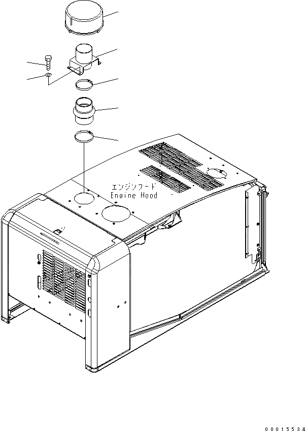Схема запчастей Komatsu WA150-5 - КАПОТ (ПРЕФИЛЬТР) (ДЛЯ КРОМЕ ЯПОН.) ЧАСТИ КОРПУСА
