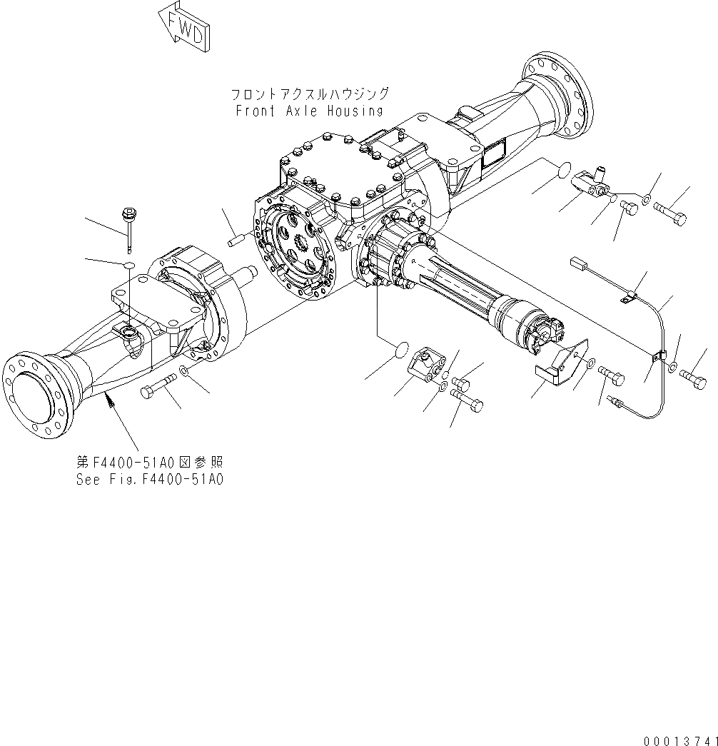 Схема запчастей Komatsu WA150-5 - ПЕРЕДНИЙ МОСТ (ЭЛЕМЕНТЫ КРЕПЛЕНИЯ И КЛАПАН - STD И ASD) F ТРАНСМИССИЯ