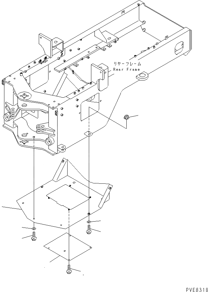 Схема запчастей Komatsu WA180-3 - БЛОКИР. ШАНГА И КРЫШКА(НИЖН. ЗАЩИТА) (С НИЖН. ЗАЩИТА) ОСНОВНАЯ РАМА И ЕЕ ЧАСТИ