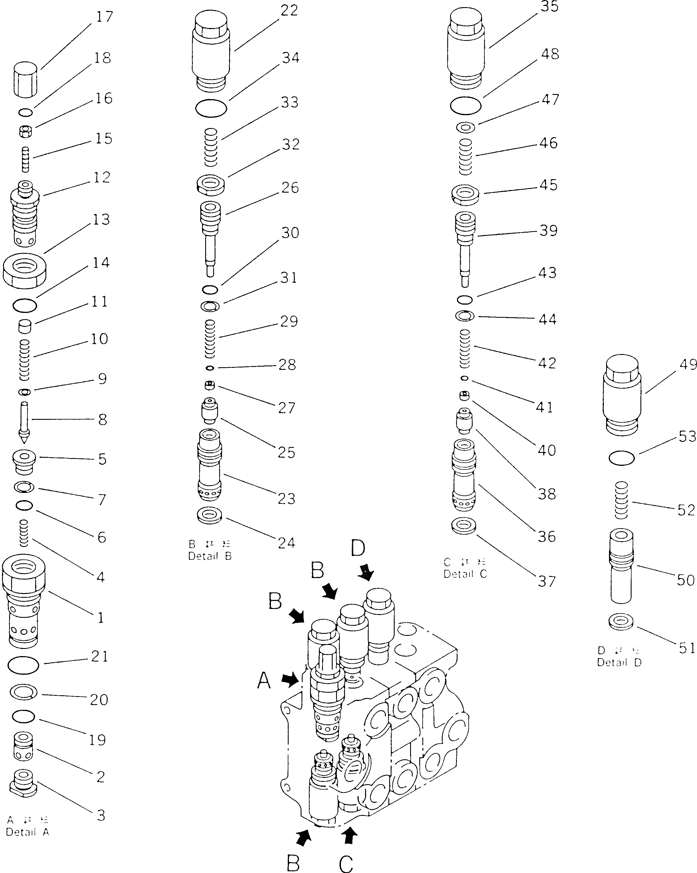 Схема запчастей Komatsu WA180-1 - 2-Х СЕКЦИОНН. УПРАВЛЯЮЩ. КЛАПАН (/) УПРАВЛ-Е РАБОЧИМ ОБОРУДОВАНИЕМ