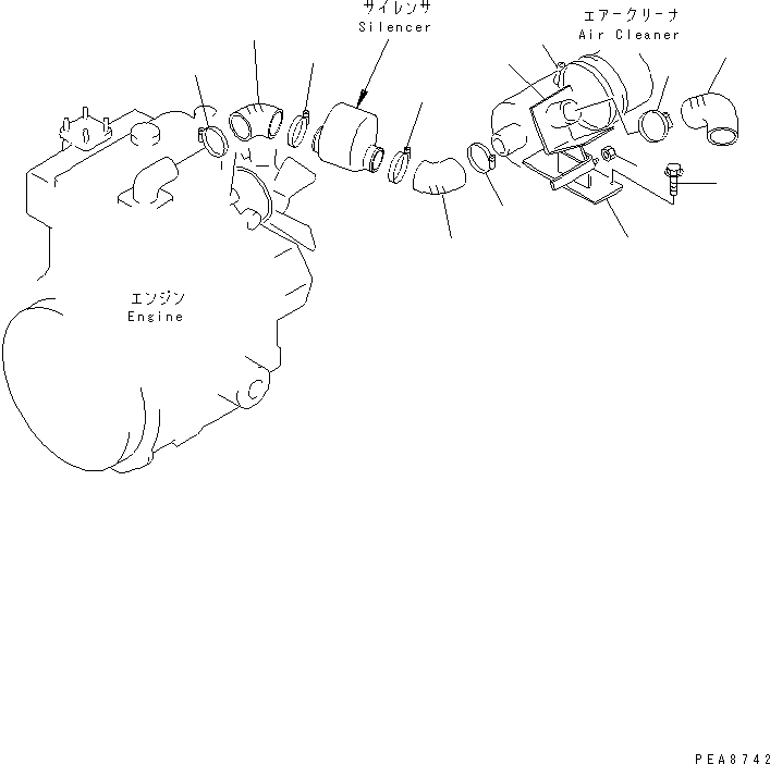 Схема запчастей Komatsu WA20-2 - ВОЗДУХООЧИСТИТЕЛЬ СОЕДИН-Е(№7-8) КОМПОНЕНТЫ ДВИГАТЕЛЯ
