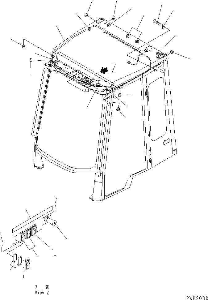 Схема запчастей Komatsu WA20-2 - КАБИНА (8/8) (ПЕРЕКЛЮЧАТЕЛЬ И ОСВЕЩЕНИЕ)(№-8) КАБИНА ОПЕРАТОРА И СИСТЕМА УПРАВЛЕНИЯ