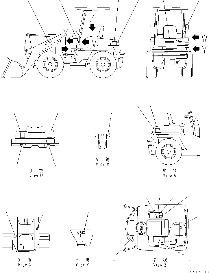 Схема запчастей Komatsu WA20-2 - МАРКИРОВКА (С НАВЕСОМ) (АНГЛ.)(№8-7) МАРКИРОВКА