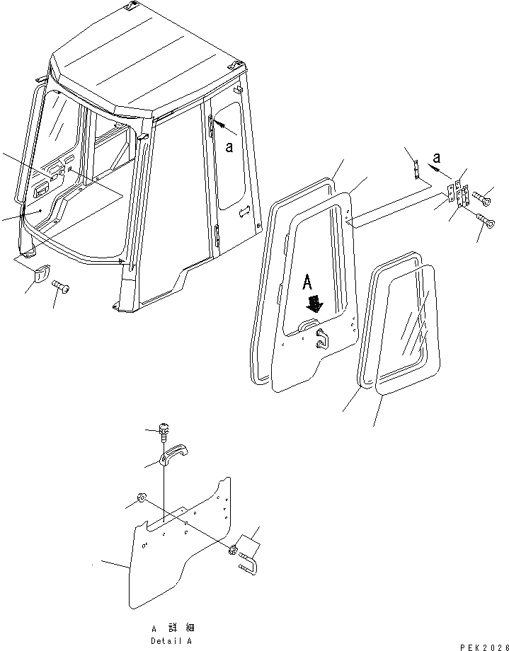 Схема запчастей Komatsu WA20-2 - КАБИНА (/8) (ЛЕВ. И ПРАВ. ДВЕРЬ) (TURN РУКОЯТЬ ТИП)(№-) КАБИНА ОПЕРАТОРА И СИСТЕМА УПРАВЛЕНИЯ