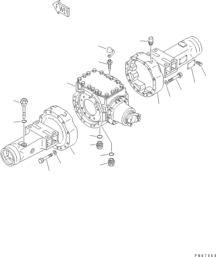 Схема запчастей Komatsu WA200-3-X - КОРПУС ПЕРЕДНЕГО МОСТА(№-) ВЕДУЩ. ВАЛ¤ ДИФФЕРЕНЦ. И КОЛЕСА