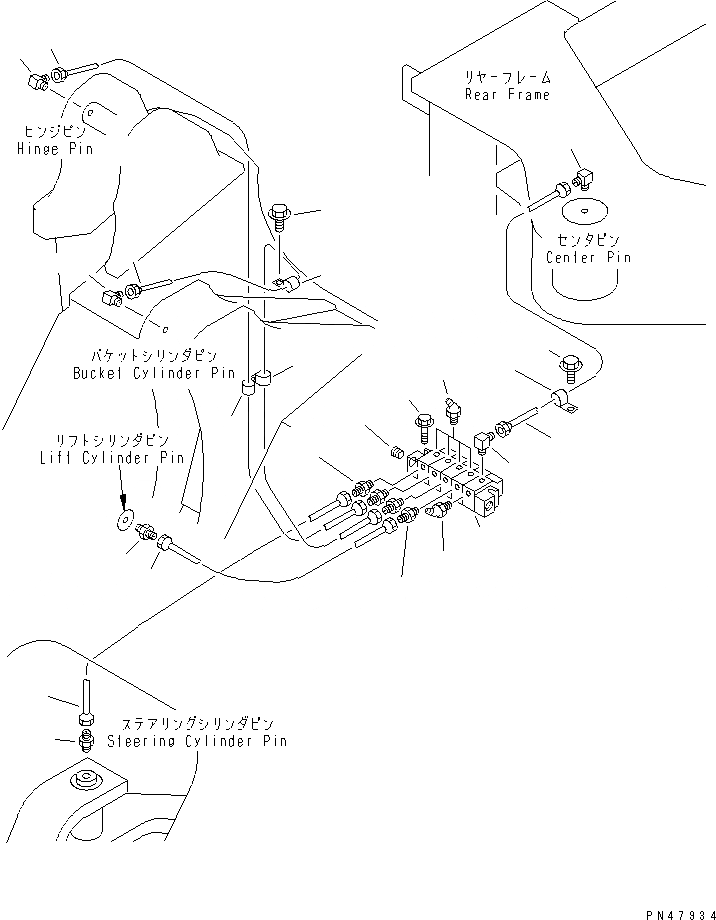 Схема запчастей Komatsu WA200-3-X - АВТОМАТИЧ. СМАЗ. СИСТЕМА (ПЕРЕДН. РАМА ПРАВ.  ЛИНИЯ)(№-) РАМА И ЧАСТИ КОРПУСА