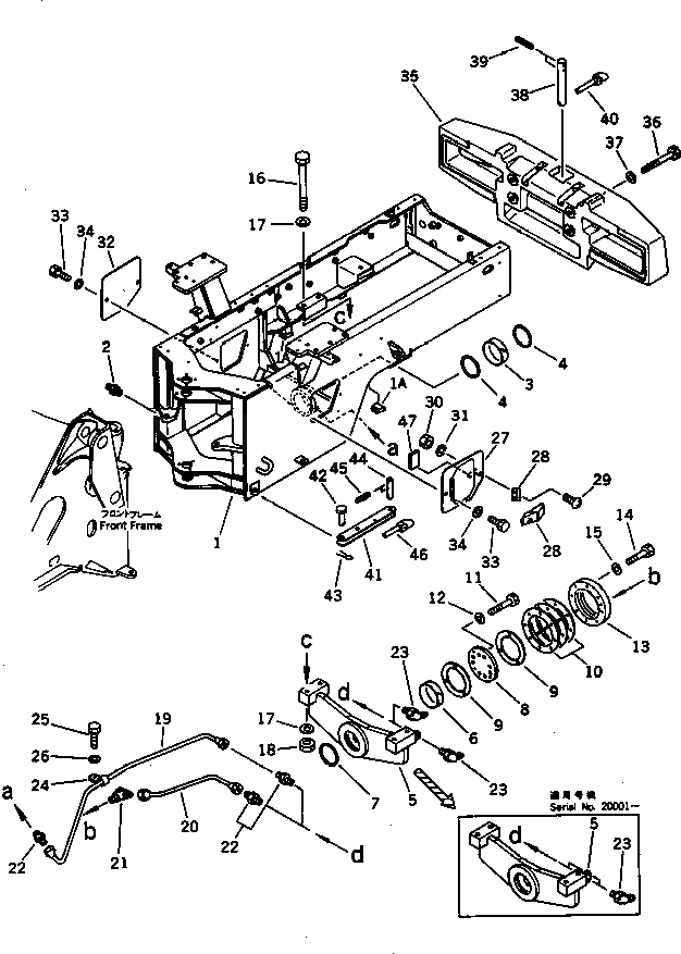 Схема запчастей Komatsu WA200-1 - ЗАДН. РАМА(№-9999) РАМА И ЧАСТИ КОРПУСА