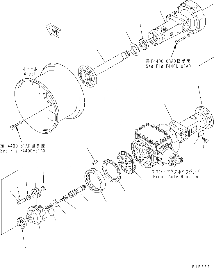 Схема запчастей Komatsu WA200-3 - ПЕРЕДНИЙ МОСТ (КОНЕЧНАЯ ПЕРЕДАЧА И КОЖУХ) ТРАНСМИССИЯ