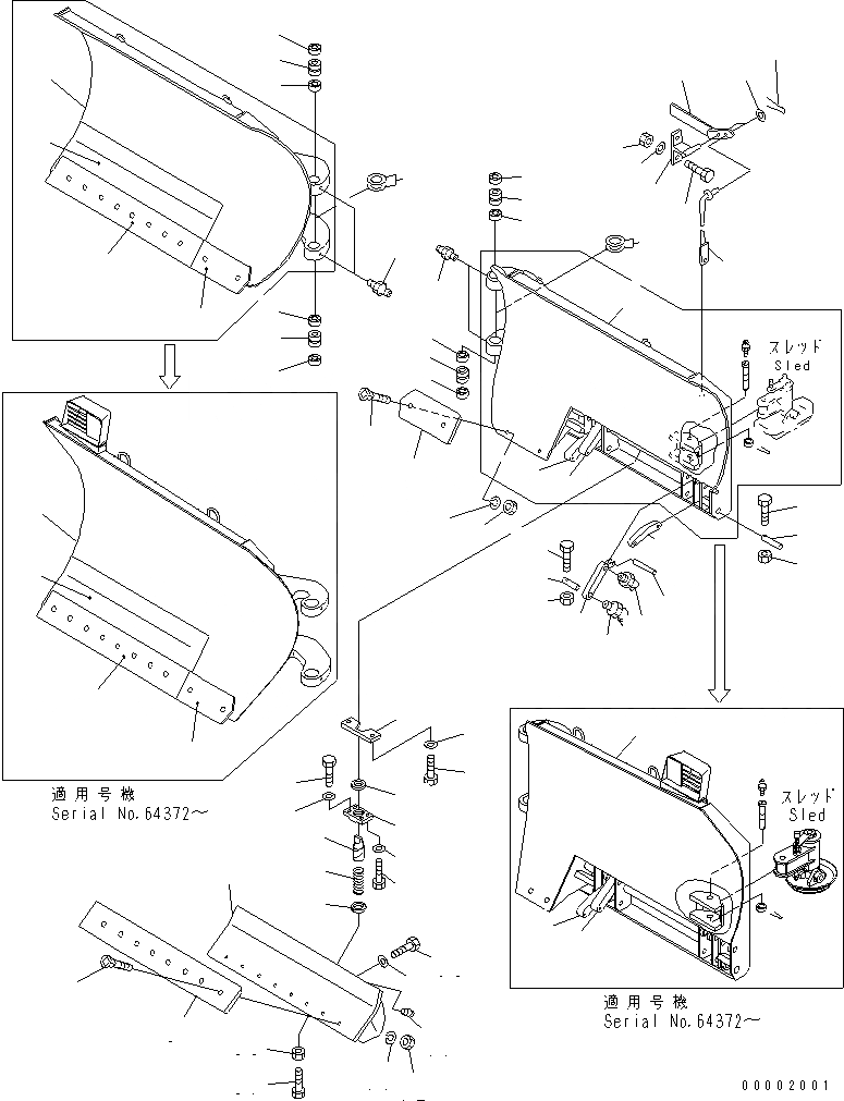 Схема запчастей Komatsu WA200-3-SN - ОТВАЛ (MULTI ОТВАЛ) (С SHOCK CANCEL) РАБОЧЕЕ ОБОРУДОВАНИЕ