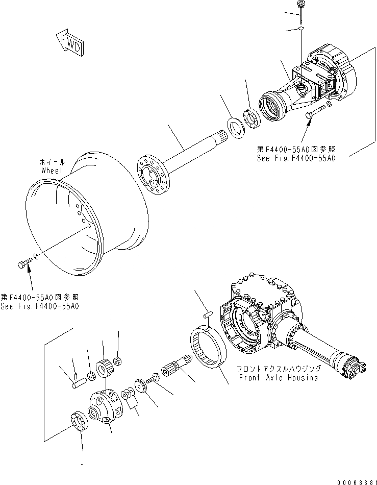 Схема запчастей Komatsu WA200-5 - ПЕРЕДНИЙ МОСТ (КОНЕЧНАЯ ПЕРЕДАЧА И КОЖУХ¤ ЛЕВ.) СИЛОВАЯ ПЕРЕДАЧА