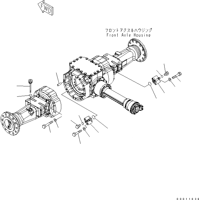 Схема запчастей Komatsu WA200-5 - ПЕРЕДНИЙ МОСТ (ЭЛЕМЕНТЫ КРЕПЛЕНИЯ И КЛАПАН) ТРАНСМИССИЯ