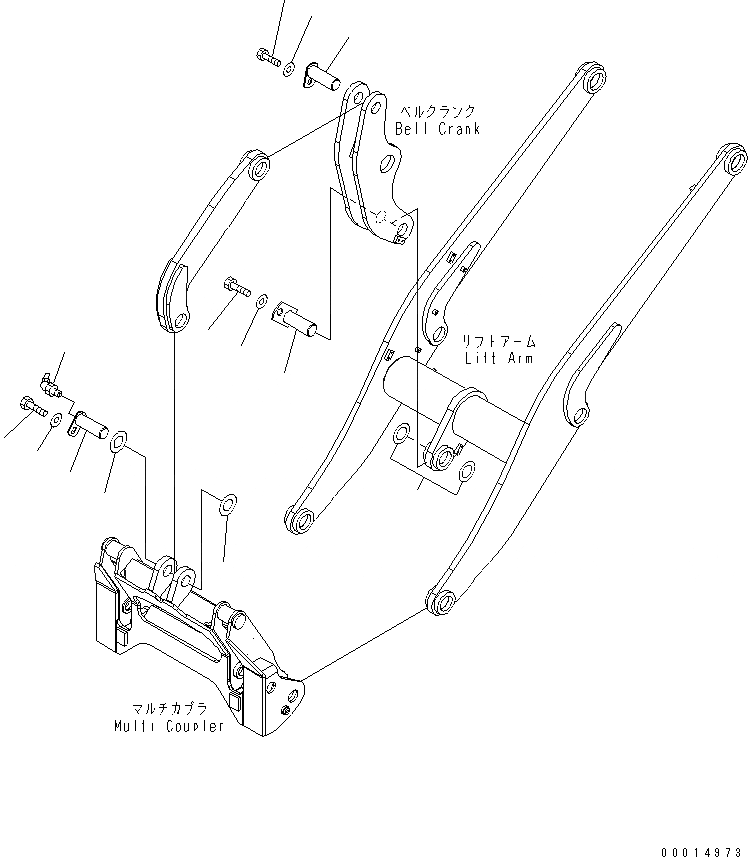 Схема запчастей Komatsu WA200PT-5 - РУКОЯТЬ И BELL CRANK (ЭЛЕМЕНТЫ КРЕПЛЕНИЯ) РАБОЧЕЕ ОБОРУДОВАНИЕ