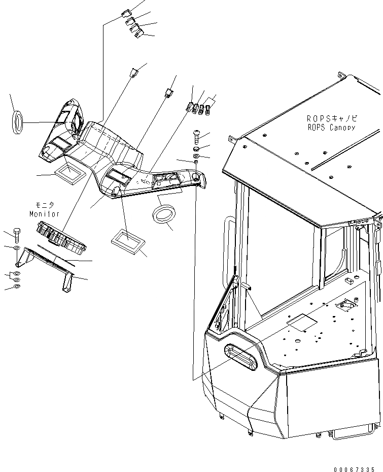 Схема запчастей Komatsu WA200PZ-6 - СИСТЕМА ROPS (ПЕРЕДН. COVER¤ ПЕРЕКЛЮЧАТЕЛЬ¤ МОНИТОР КРЕПЛЕНИЕ)(№7-) КАБИНА ОПЕРАТОРА И СИСТЕМА УПРАВЛЕНИЯ