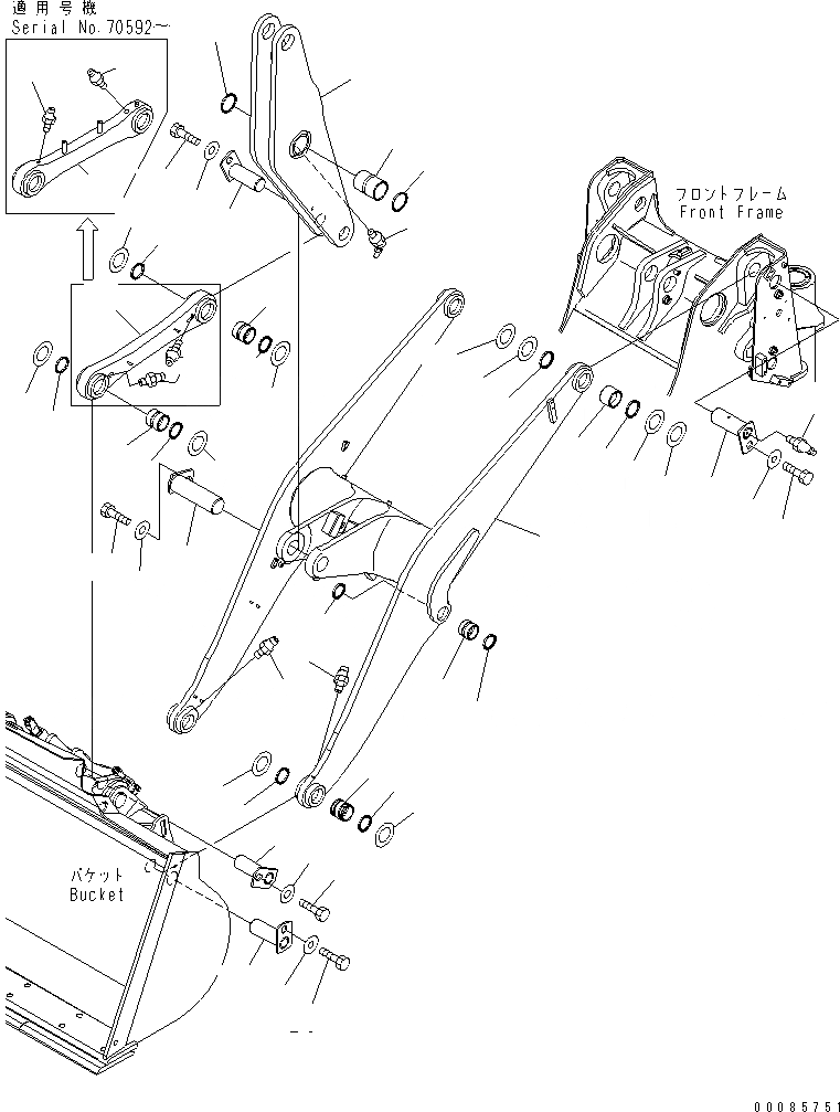 Схема запчастей Komatsu WA200PZ-6 - РУКОЯТЬ И BELL CRANK (ДЛЯ ЕС)(№7-) РАБОЧЕЕ ОБОРУДОВАНИЕ