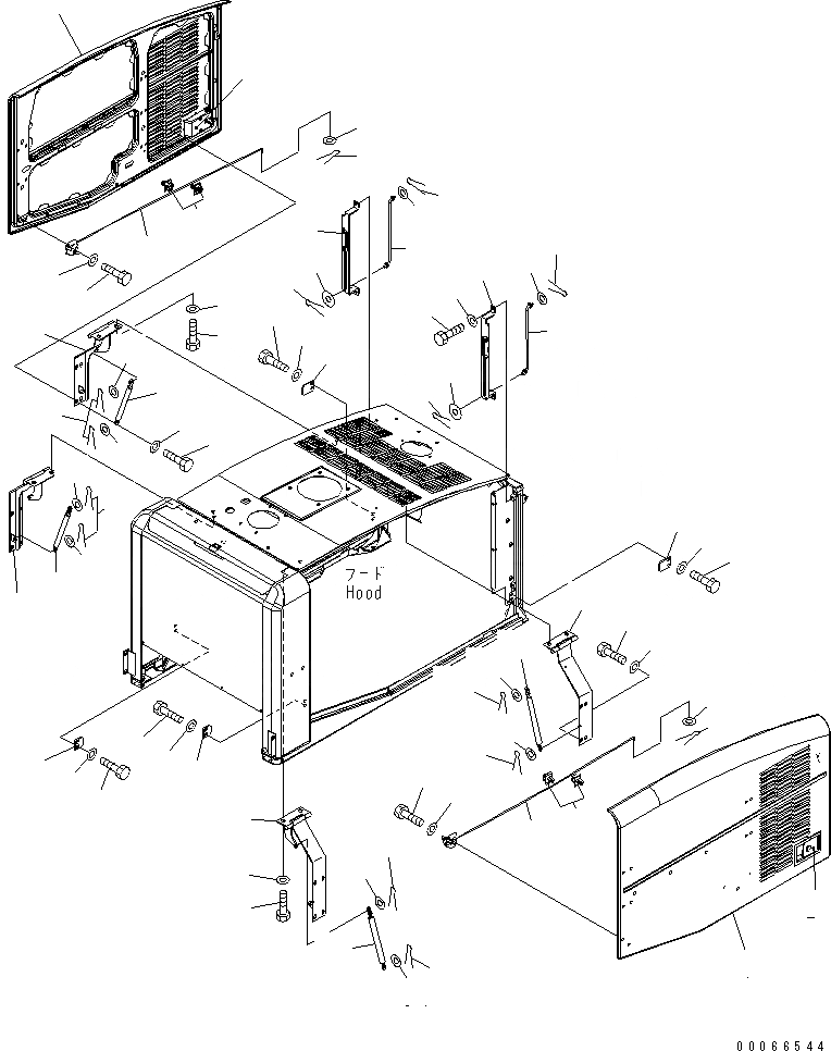Схема запчастей Komatsu WA200PZ-6 - КАПОТ (ДВЕРЬ И SPRING) (ДЛЯ ЗАДН. ПОЛН. КРЫЛО)(№7-) ЧАСТИ КОРПУСА