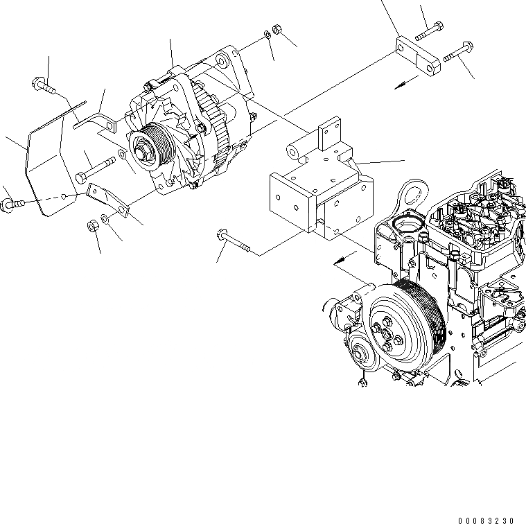 Схема запчастей Komatsu WA200PZ-6 - КРЕПЛЕНИЕ ГЕНЕРАТОРА (ДЛЯ ГЕНЕРАТОРА 90А) (ESN 8-) AA ДВИГАТЕЛЬ