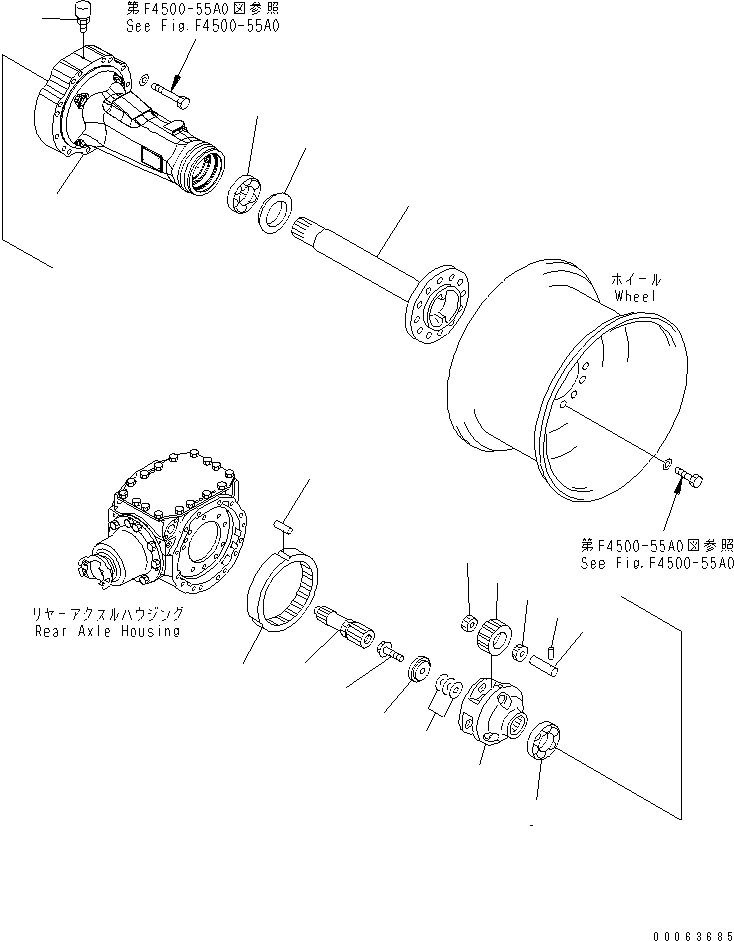 Схема запчастей Komatsu WA200PZ-6 - ЗАДН. МОСТ (КОНЕЧНАЯ ПЕРЕДАЧА И КОЖУХ, LHS) (LSD) F ТРАНСМИССИЯ