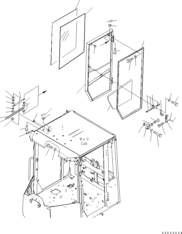 Схема запчастей Komatsu WA200PZ-6 - КАБИНА ROPS (ДВЕРЬ) (RHS) (ФИКС. СТЕКЛА ТИП) K OPERATORґS ОБСТАНОВКА И СИСТЕМА УПРАВЛЕНИЯ