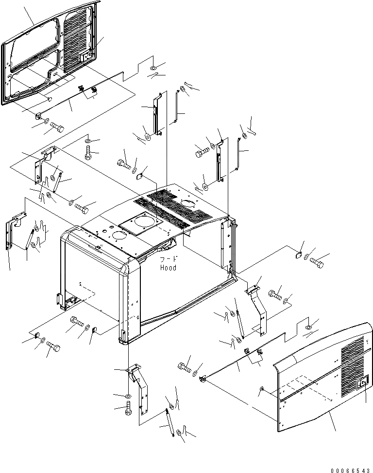 Схема запчастей Komatsu WA200PZ-6 - КАПОТ (ДВЕРЬ, SPRING И ПЛАСТИНА) (ДЛЯ ПОЛН. КРЫЛО) M ЧАСТИ КОРПУСА