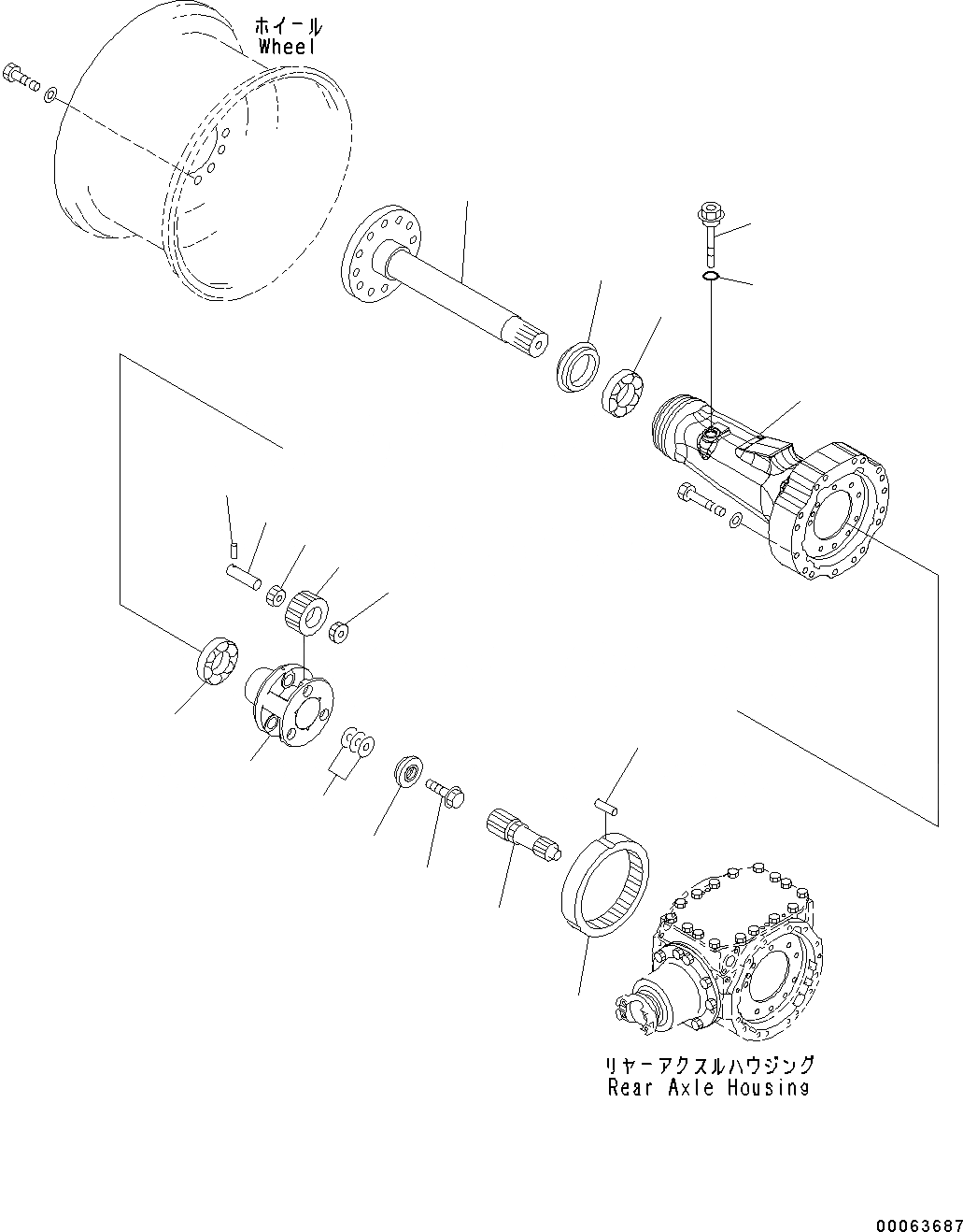 Схема запчастей Komatsu WA200PZ-6 - ЗАДН. МОСТ (С САМОБЛОКИР. ДИФФЕРЕНЦ.) (КОНЕЧНАЯ ПЕРЕДАЧА И КОЖУХ) (RHS) F POWER TRANSMITTING СИСТЕМА