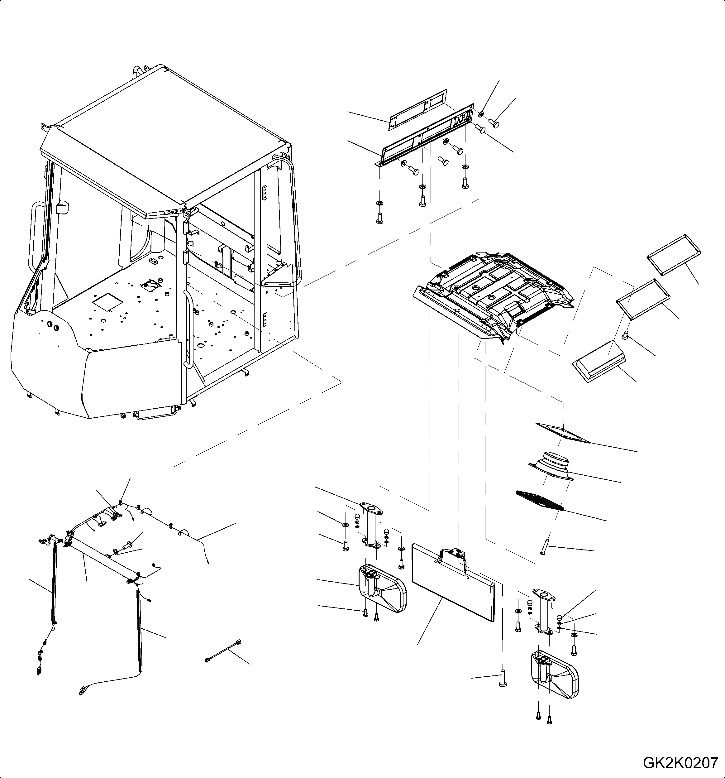 Схема запчастей Komatsu WA200PZ-6 - КАБИНА ROPS (ПРОВОДКА) (MIRROR) (КОЗЫРЕК ОТ СОЛНЦА.) K OPERATORґS ОБСТАНОВКА И СИСТЕМА УПРАВЛЕНИЯ