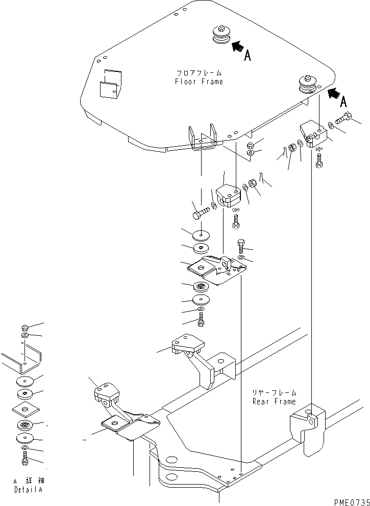 Схема запчастей Komatsu WA250-3 - СУППОРТЫ КАБИНЫ(С ROPS CANPOY)(№-) РАМА И ЧАСТИ КОРПУСА
