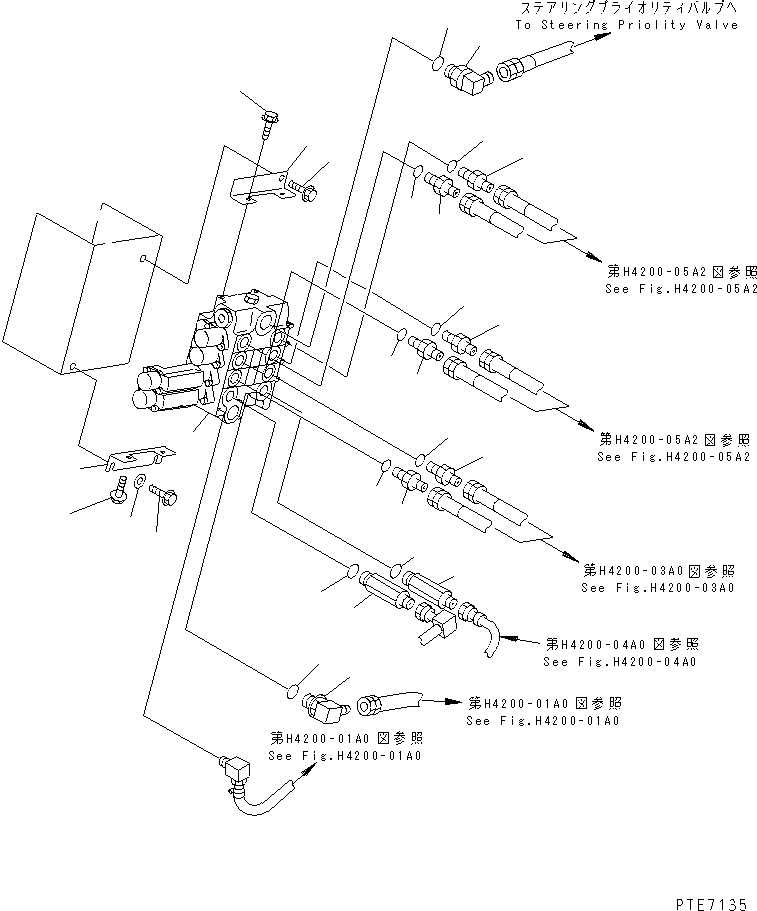 Схема запчастей Komatsu WA250-3-SN - ОСН. ГИДРАВЛ. КЛАПАН (С 4-Х СЕКЦИОНН. И ТРУБЫ) ГИДРАВЛИКА