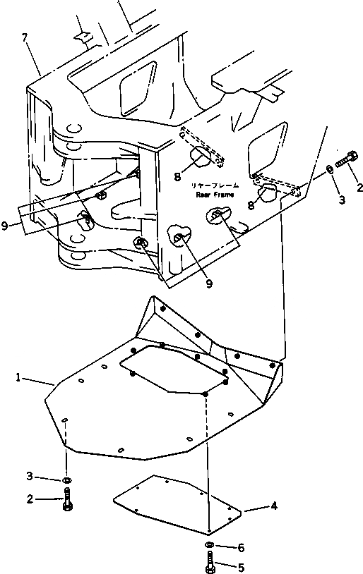 Схема запчастей Komatsu WA250-1 - НИЖН. ЗАЩИТА РАМА И ЧАСТИ КОРПУСА