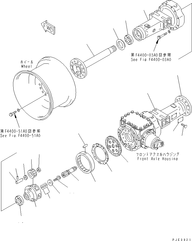 Схема запчастей Komatsu WA250-3 - ПЕРЕДНИЙ МОСТ (КОНЕЧНАЯ ПЕРЕДАЧА И КОЖУХ) ТРАНСМИССИЯ