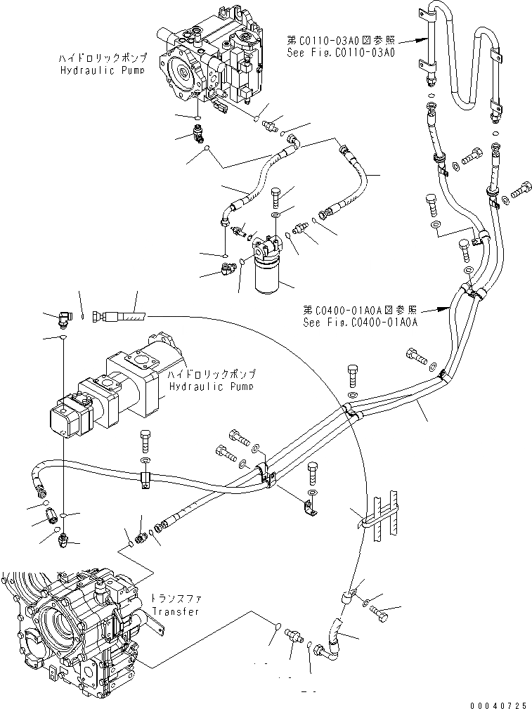 Схема запчастей Komatsu WA250-5 - HST МАСЛ. ЛИНИЯ (ФИЛЬТР. И ПЕРЕДАЧА ЛИНИЯ)(№77-) ТРАНСМИССИЯ