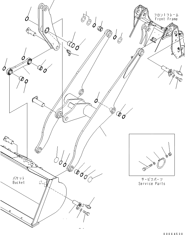 Схема запчастей Komatsu WA250-6 - РУКОЯТЬ И КОЛЕНЧАТЫЙ РЫЧАГ (ВЫСОК. ПОДЪЕМ) РАБОЧЕЕ ОБОРУДОВАНИЕ