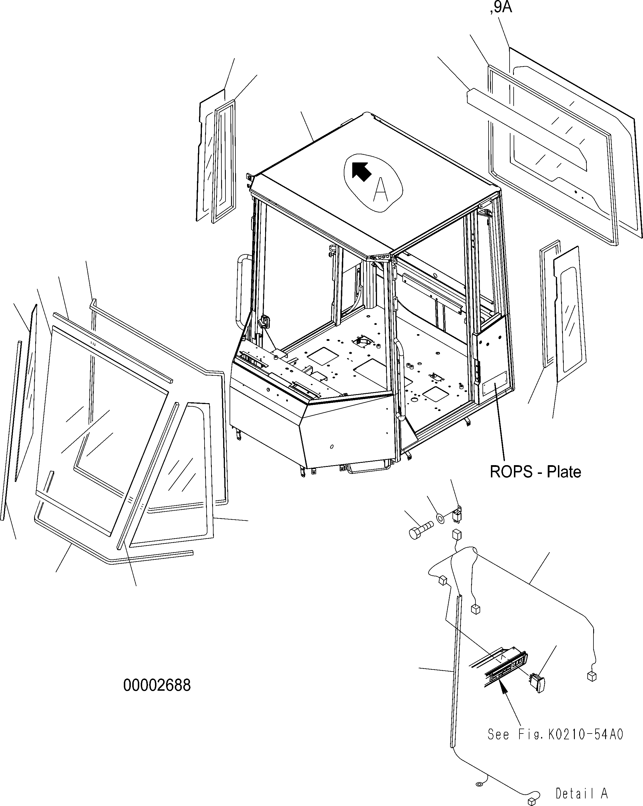 Схема запчастей Komatsu WA250-5 - КАБИНА ROPS (КУЗОВ И СТЕКЛА) (ROPS MODEL NO: 7-) K OPERATORґS ОБСТАНОВКА И СИСТЕМА УПРАВЛЕНИЯ