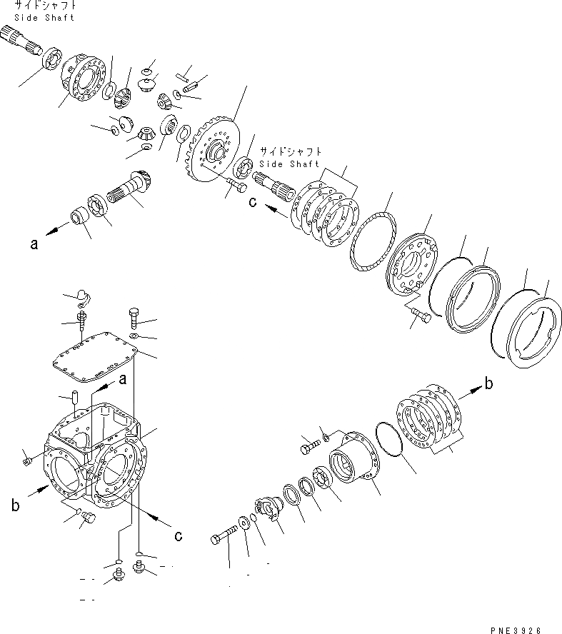 Схема запчастей Komatsu WA250L-3 - ЗАДН. МОСТ (ДИФФЕРЕНЦ. И ТОРМОЗ.) СИЛОВАЯ ПЕРЕДАЧА