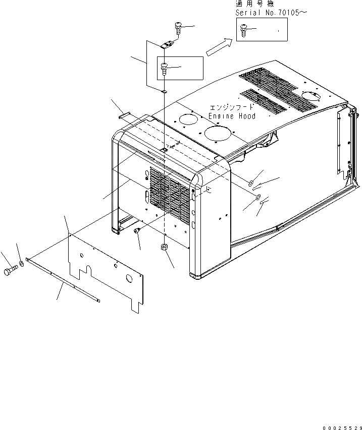 Схема запчастей Komatsu WA250L-5 - КАПОТ (ОТСЕК ДВИГАТЕЛЯ) ЧАСТИ КОРПУСА