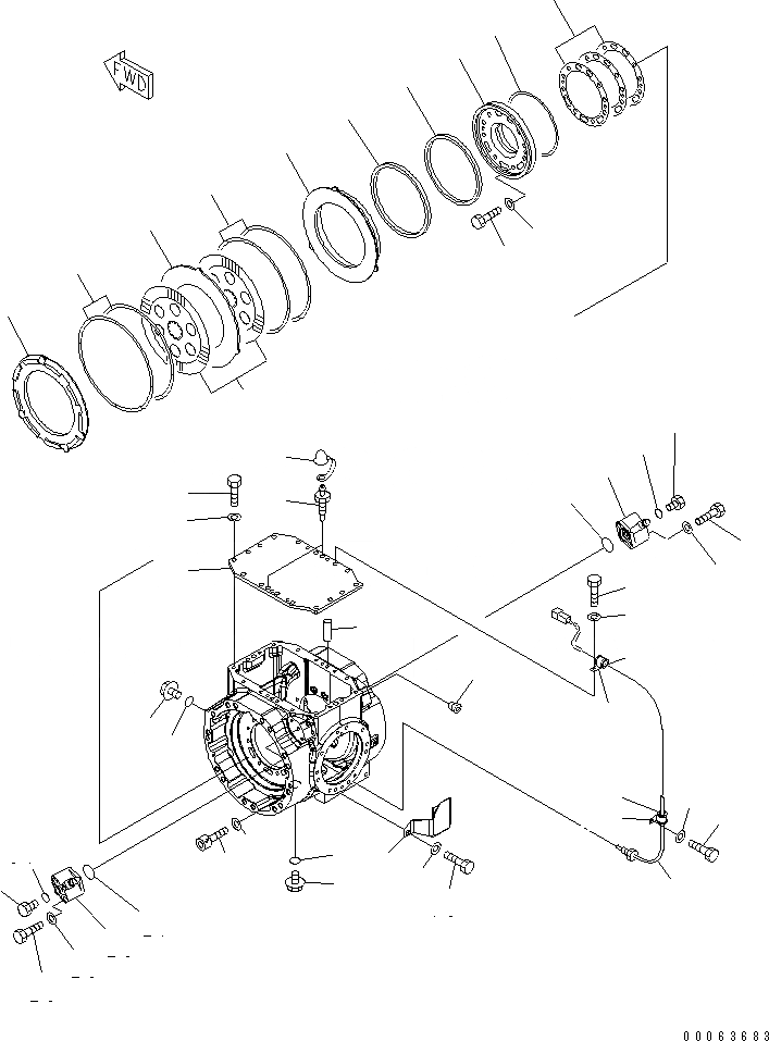 Схема запчастей Komatsu WA250PZ-6 - ПЕРЕДНИЙ МОСТ (КРЫШКАAND ТОРМОЗ.)(№7-) СИЛОВАЯ ПЕРЕДАЧА
