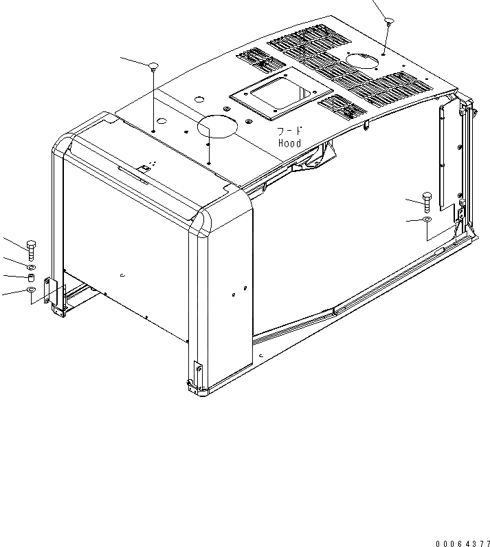 Схема запчастей Komatsu WA250PZ-6 - КАПОТ (ЭЛЕМЕНТЫ КРЕПЛЕНИЯ)(№7-) ЧАСТИ КОРПУСА